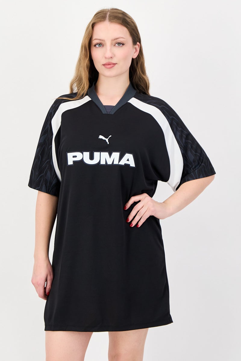 PUMA Women Sportswear Fit Short Sleeve Football Jersey Dress, Black - Image 1